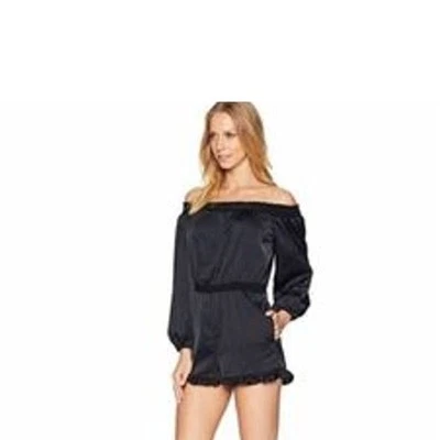 Bebe Negro Satinado Fuera del Hombro Mameluco Pantalones Cortos Manga Larga Volantes Borde Sexy Elegante Foto 1 de 4