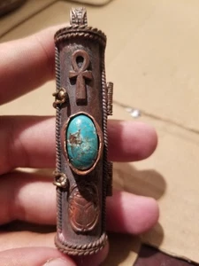 Antique Victorian Poison Locket Pendant Egyptian Scription Turquois Stone 1872 - Picture 1 of 24