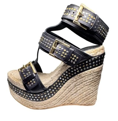 ALEXANDER MCQUEEN PELLE & GOMMA ВЫСОТЫ ПЛАТФОРМЕ С ЗАКЛЕПКАМИ ЧЕРНЫЕ КОЖАНЫЕ ТУФЛИ 37 - Изображение 1 из 4