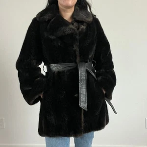 Vintage Dark Brown Fur coat leather belt collar Mobwife old money - Picture 1 of 17