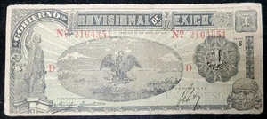 1916 1 Peso Provisional De Mexico Note. - Picture 1 of 2