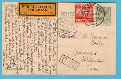 NETHERLANDS air postal card 1929 Wormerveer to Weltevreden Dutch East Indies - Image 1 of 2