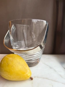 Cubo de hielo japonés de mediados de siglo de cristal con mango de acero inoxidable pesado - Imagen 1 de 8