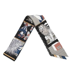 HERMES Twilly Grand Theater Nouveau Silk100% Black/Etoupe/Terracotta - Picture 1 of 9