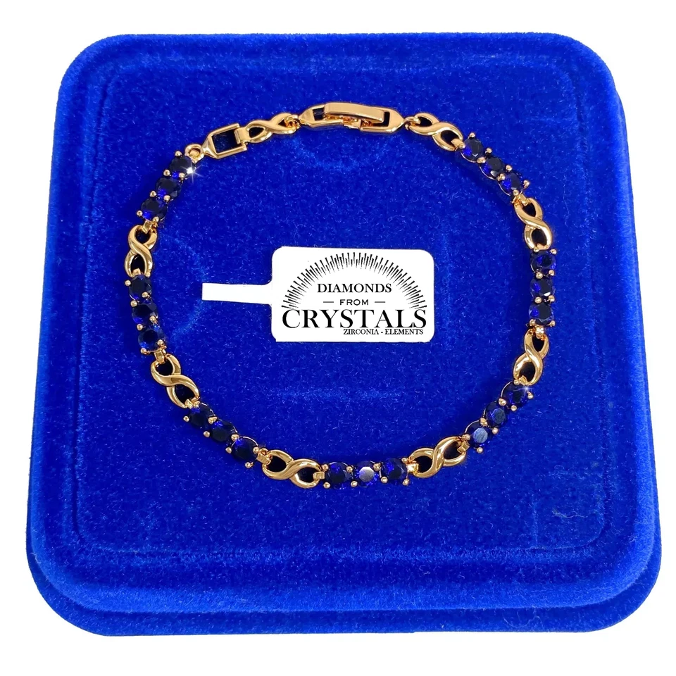 TBT GIOIELLI Braccialetto Tennis Infinito Donna pl.oro 18k con cristalli Zirconi Blu