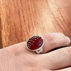 Brown Yemeni Aqeeq Silver Ring, Silver Handmade Jewelry, 925 Sterling Silver - Picture 1 of 4