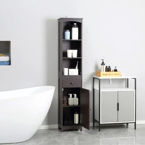 Bathroom Storage Cabinet Tall Free Standing Linen Tower w/ 3-Tier Shelf - Picture 1 of 11