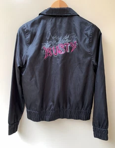 RUSTY Jacket 10 Womens Shiny 90s Black Lightweight Jacket Embroidered Y2K - Picture 1 of 10