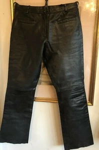 TRUE 1980S VINTAGE SIZE 12 JEANS STYLE 32" WAIST BLACK LEATHER PANTS JEANS CUT - Bild 1 von 8