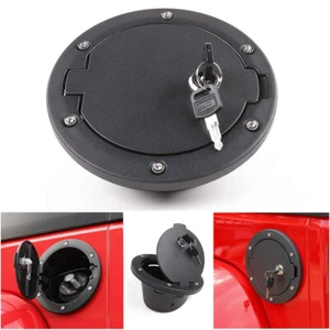 Black Gas Tank Cap Locking Fuel Filler Door Cover For Jeep Wrangler JK 2007-2018 - Picture 1 of 12