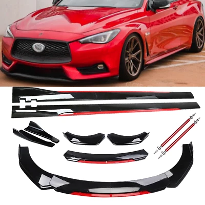 Front Bumper Lip Spoiler Splitter Glossy Black Red FOR 17-22 INFINITI Q60 Body Foto 1 de 4