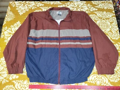 80's/90's Penguin Sport Windbreaker Striped Maroon Blue Grey Size XL Pockets - Image 1 of 4