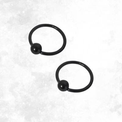 Anillo de cuentas cautivas negro 16 g acero quirúrgico joyería corporal 3/8 10 mm vendido como par Foto 1 de 3