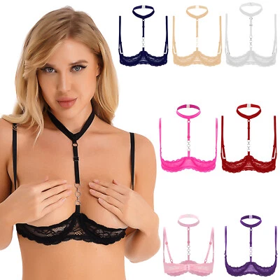 Womens Bra Sheer Tops Sexy Brassiere O Ring Nightwear See-through Bras 1/4 Cups - Image 1 of 3