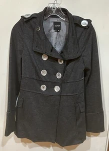 XOXO Women’s Dark Grey LS Polyester Pea Jacket w/Big Buttons & Pockets Size S - Bild 1 von 9