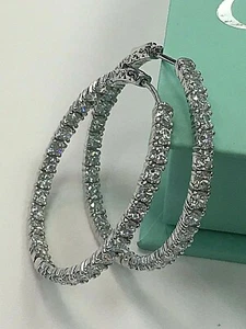 6.00 CT LARGE INSIDE OUT CZ LUXURY HOOP EARRINGS RHODIUM 925 STERLING SILVER New - Picture 1 of 12
