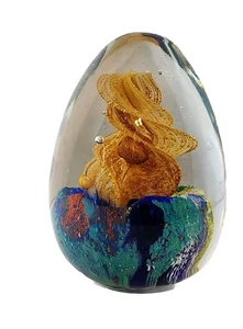 Murano Style Art Glass Egg Shaped Vintage Paperweight Multicolor W/ Gold Swirl - Picture 1 of 8