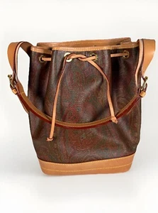 ETRO CANVAS AND LEATHER SIGNATURE PAISLEY Crossbody Tote shoulder bucket BAG EUC - Picture 1 of 24