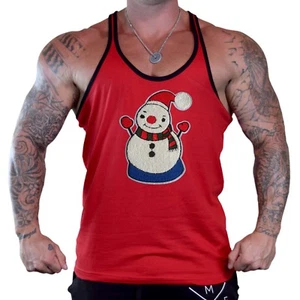 Herren Plüsch Weihnachten Schneemann rot Stringer Tank Top Training Feiertage Weihnachtsmann - Bild 1 von 3