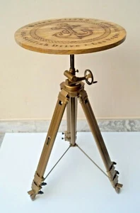 Nautical Style Maritime Ship Anchor Hook Logo Engraved Tripod Coffee & Bar Table - Picture 1 of 6