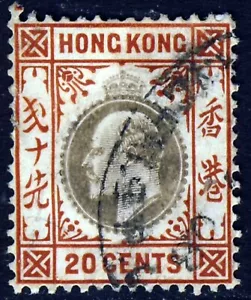 HONG KONG KE VII 1906 20c. Slate & Chestnut Chalky Wmk Mult Crown CA SG 83a VFU - Picture 1 of 2
