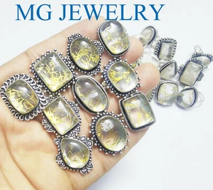 EBAY EXCLUSIVE !! 10 Pcs Golden Rutile .925 Sterling Silver Overlay Lot Rings - Picture 1 of 9