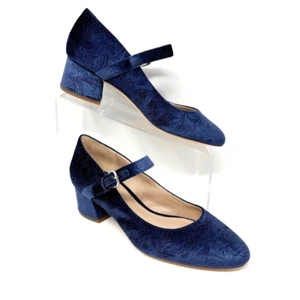 Via Spiga Damen marineblau geprägter Velours "Alana" Stoff Absatz Mary Jane, Größe 9 - Bild 1 von 11