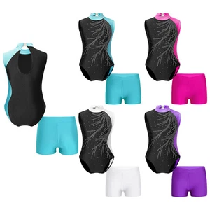 Kids Girls Rompers Holiday Jumpsuit With Boyshorts Ballroom Unitard Workout - Picture 1 of 37