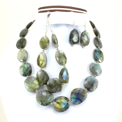 PLATA ESTERLINA 925 COLLAR PULSERA PENDIENTES PIEDRAS PRECIOSAS LABRADORITA NATURAL Foto 1 de 4