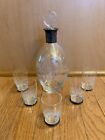 Baccarat Carat Decanter Circle Bottle w/ Gouveux Silver & 5 Bacchus Glasses