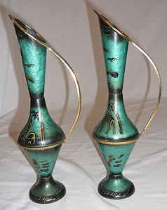 Set of two Israeli brass and enamel jugs circa 1960 - Picture 1 of 1