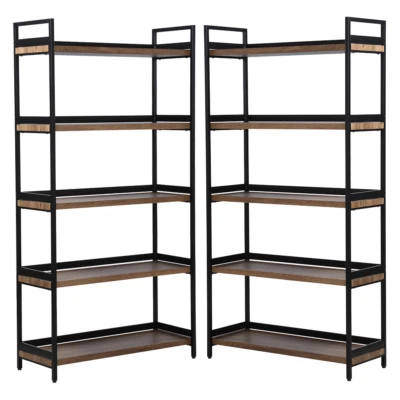 2 x 5 Tier Contemporary Industrial Bookshelf/Shelving Unit Oak finish 1750mmH  - Image 1 of 4