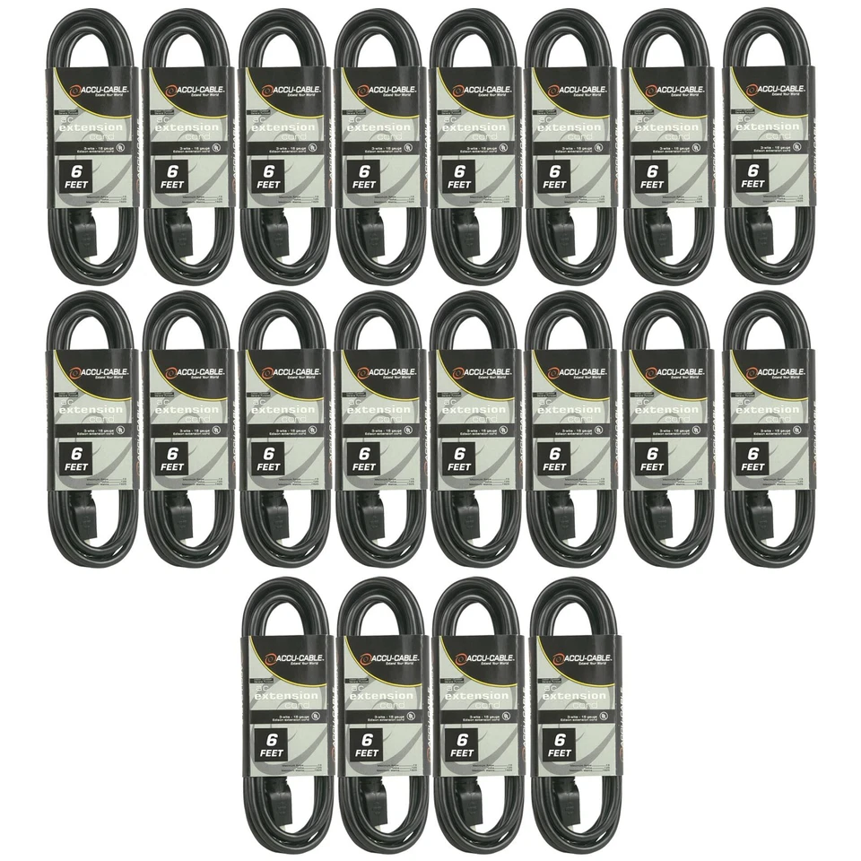 American Audio EC-163-6 Black 6FT 16 Gauge AC Extension Cords - 20PK - Image 1 of 1