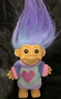 Rare Russ Troll Heart Sweater Doll 5" Purple & Blue Hair