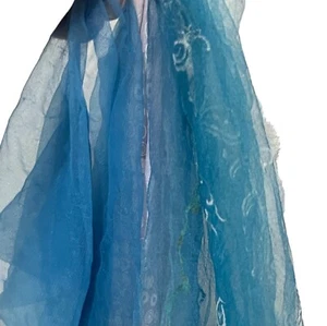 Vintage 50s 60s Blue Flocked Scallop Chiffon Scarf Lot of 5 Retro Sheer Scarves - Picture 1 of 12