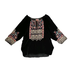 Johnny Was Los Angeles Black Velvet Embroidered Tunic - Size Large - Picture 1 of 9