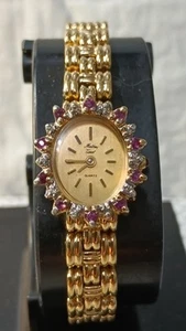MATHEY TISSOT Diamond Ruby's Bezel Women`s Watch Gold Tone Swiss Quartz 18 mm - Picture 1 of 15
