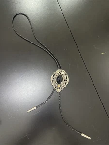 Cravatta Bolo Vintage Fantasia Argento Strass As-is Mancano Strass - Foto 1 di 8