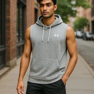 Under Armour Hombres Grande Gris Sin Mangas Sudadera con Capucha Gimnasio Atlético - Imagen 1 de 5