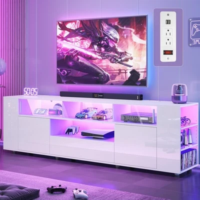 Modern TV Stand for 70/75/80 Inch TV, LED Entertainment Center with Storage - Image 1 of 4