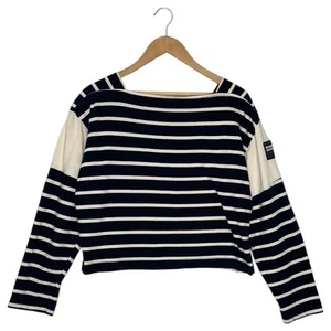 Zara Sweater Womens Large Blue White Striped Cropped Square Neck Nautical Preppy - Picture 1 of 10
