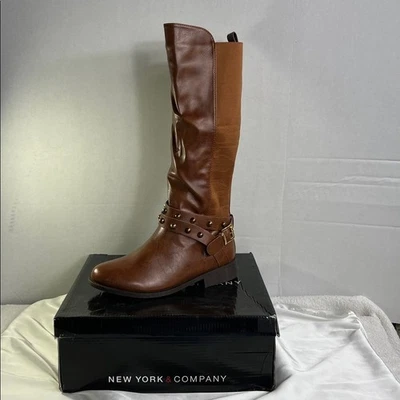 New York & Company Brown Knee-High Riding ELLA Boots with Buckle Women's 7 New - Image 1 of 4
