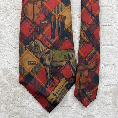 De Colección Polo Ralph Lauren 100% Seda Corbata Caballos Ecuestres Hecha a Mano EE. UU. 3.5"x57" Foto 1 de 4