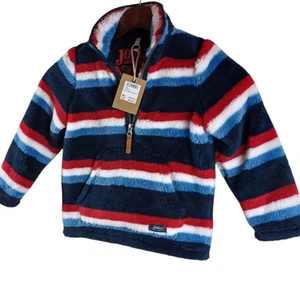 NWT Joules Kids Fleece Pullover “Woozle” Navy Stripe 4Y Half Zip Sherpa Jacket - Picture 1 of 10