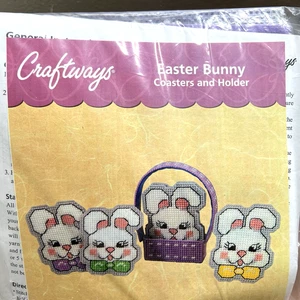 Craftways Conejo de Pascua Set 6 Posavasos y Soporte Sellado Contado Punto de Cruz Kit - Imagen 1 de 7