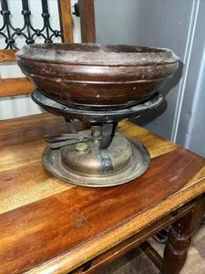 Vintage Copper Burner Warmer With Wooden Bowl - Foto 1 di 7