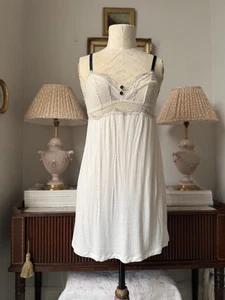 Lace Camisole Cream Medium Long Eberjey Rayon Adjustable Straps Navy - Picture 1 of 7