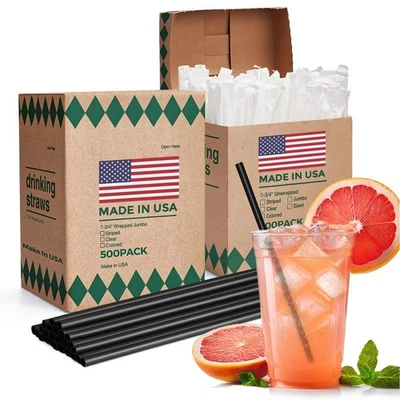 Glotoch Express 1000 Individually Wrapped Black Plastic Straws 7.75" Long - Image 1 of 4