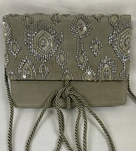 Giorgio Armani Small (6x4.5”) Beaded Crossbody Clutch Rope Strap & Tie - Picture 1 of 14
