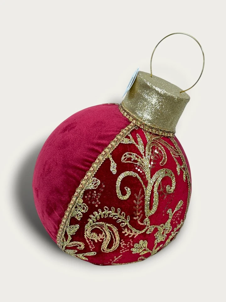 XL Goodwill Décoration De Noël Boule Rouge Or Velours 45 Cm X 28 Cm - Photo 1/4